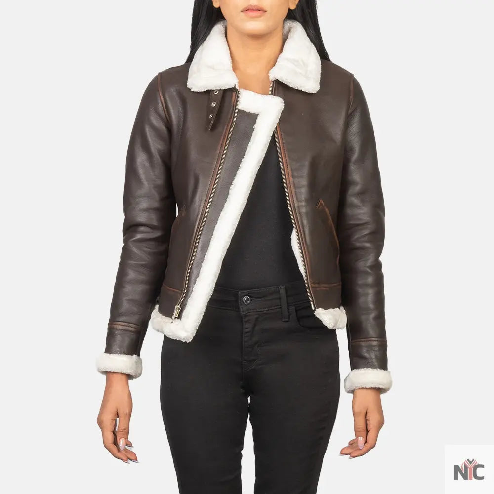Sherilyn B-3 Brown Leather Bomber Jacket Clanton Jacket