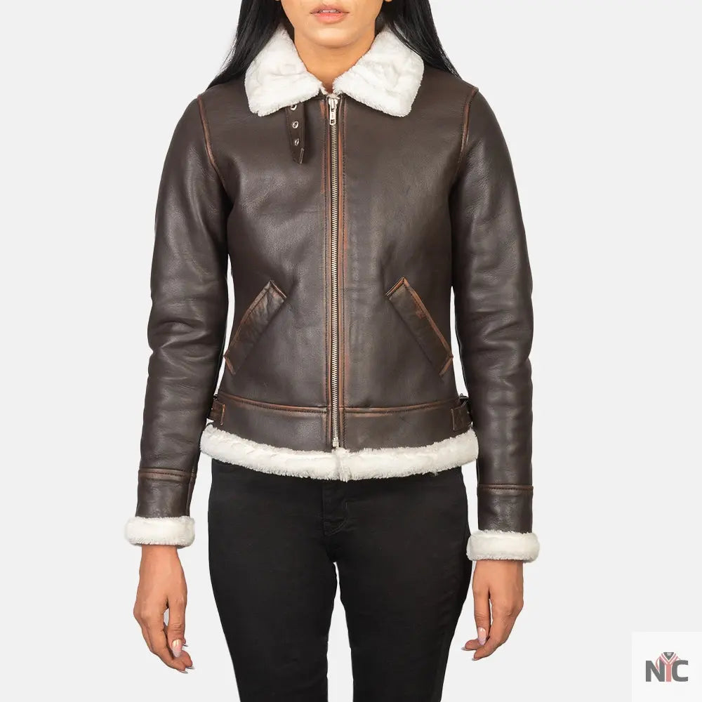 Sherilyn B-3 Brown Leather Bomber Jacket Shopotiny