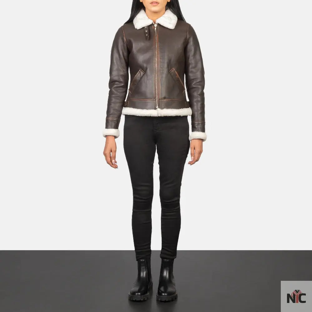 Sherilyn B-3 Brown Leather Bomber Jacket Shopotiny
