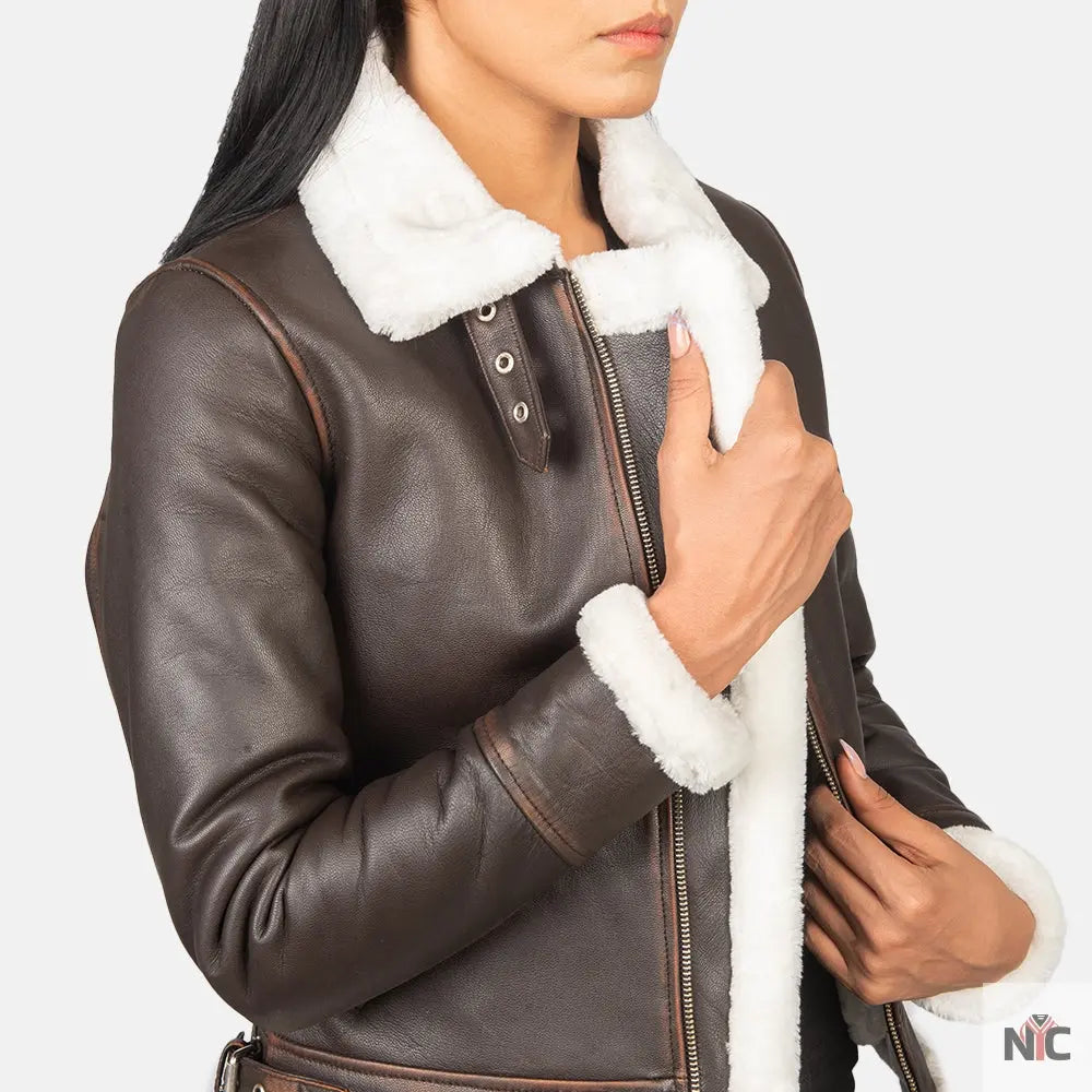 Sherilyn B-3 Brown Leather Bomber Jacket Clanton Jacket
