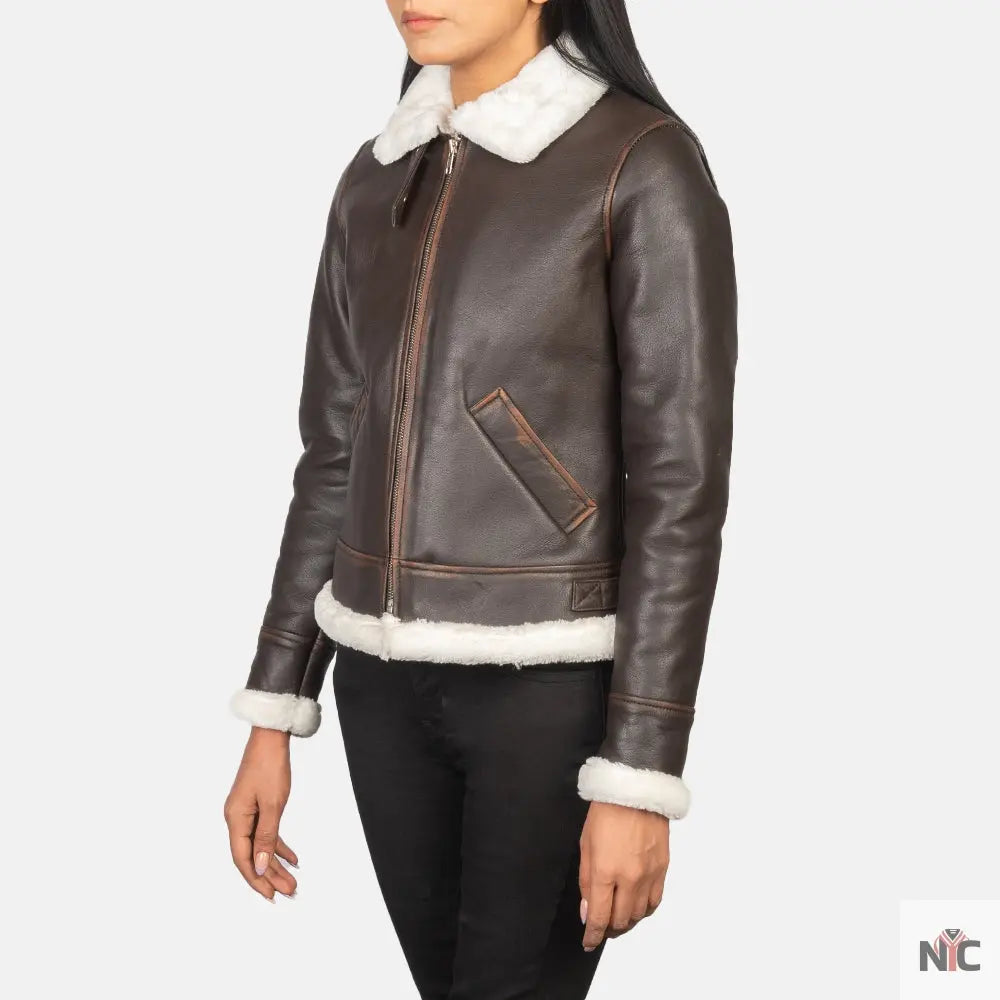 Sherilyn B-3 Brown Leather Bomber Jacket Shopotiny