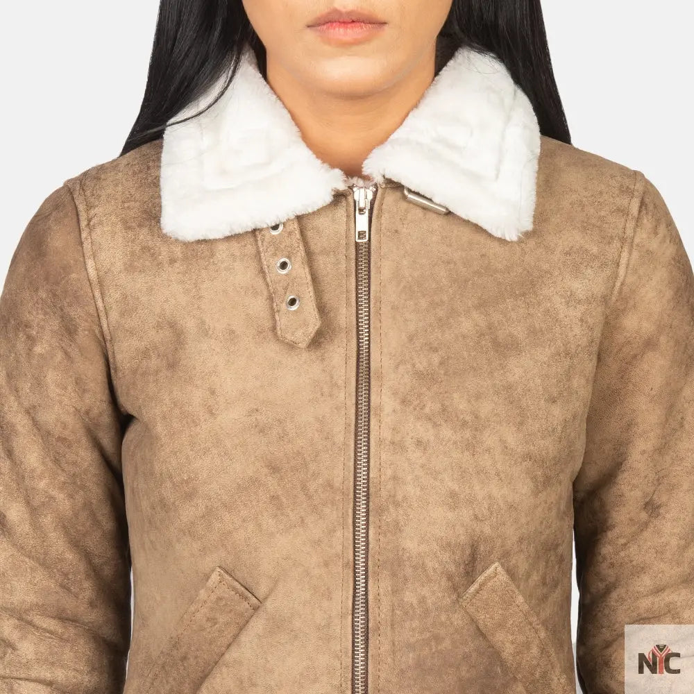 Sherilyn B-3 Distressed Brown Leather Bomber Jacket Shopotiny