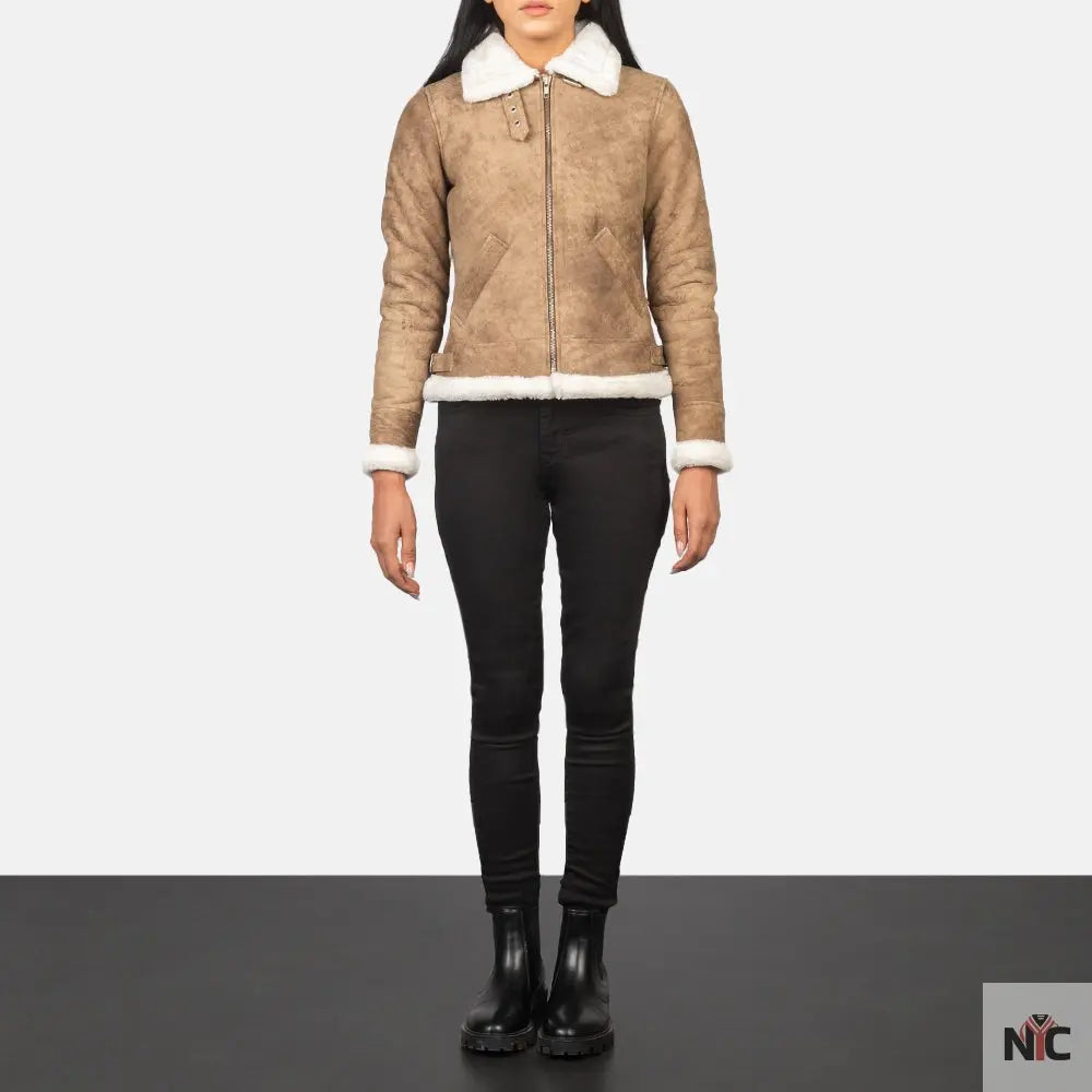 Sherilyn B-3 Distressed Brown Leather Bomber Jacket Shopotiny