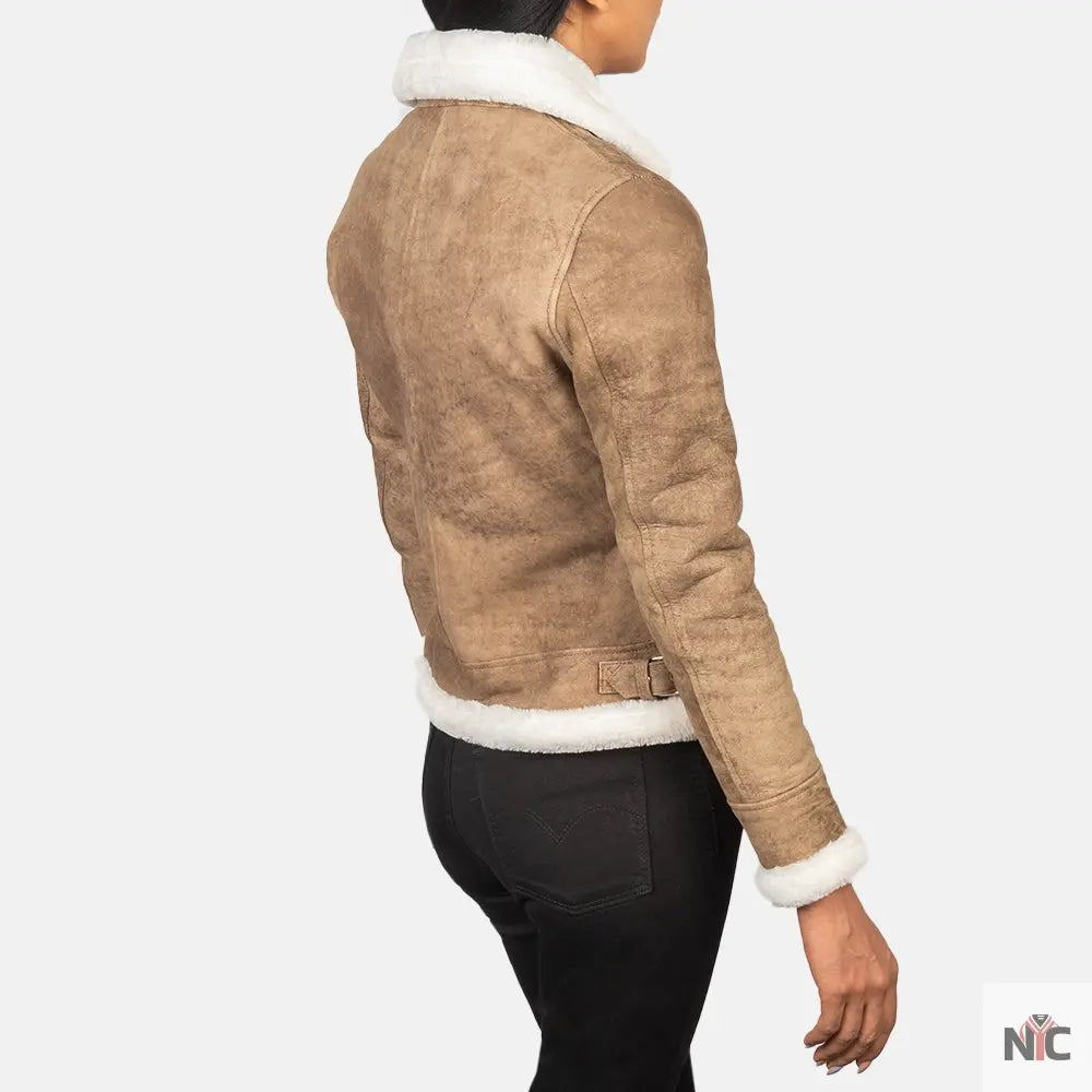 Sherilyn B-3 Distressed Brown Leather Bomber Jacket Shopotiny