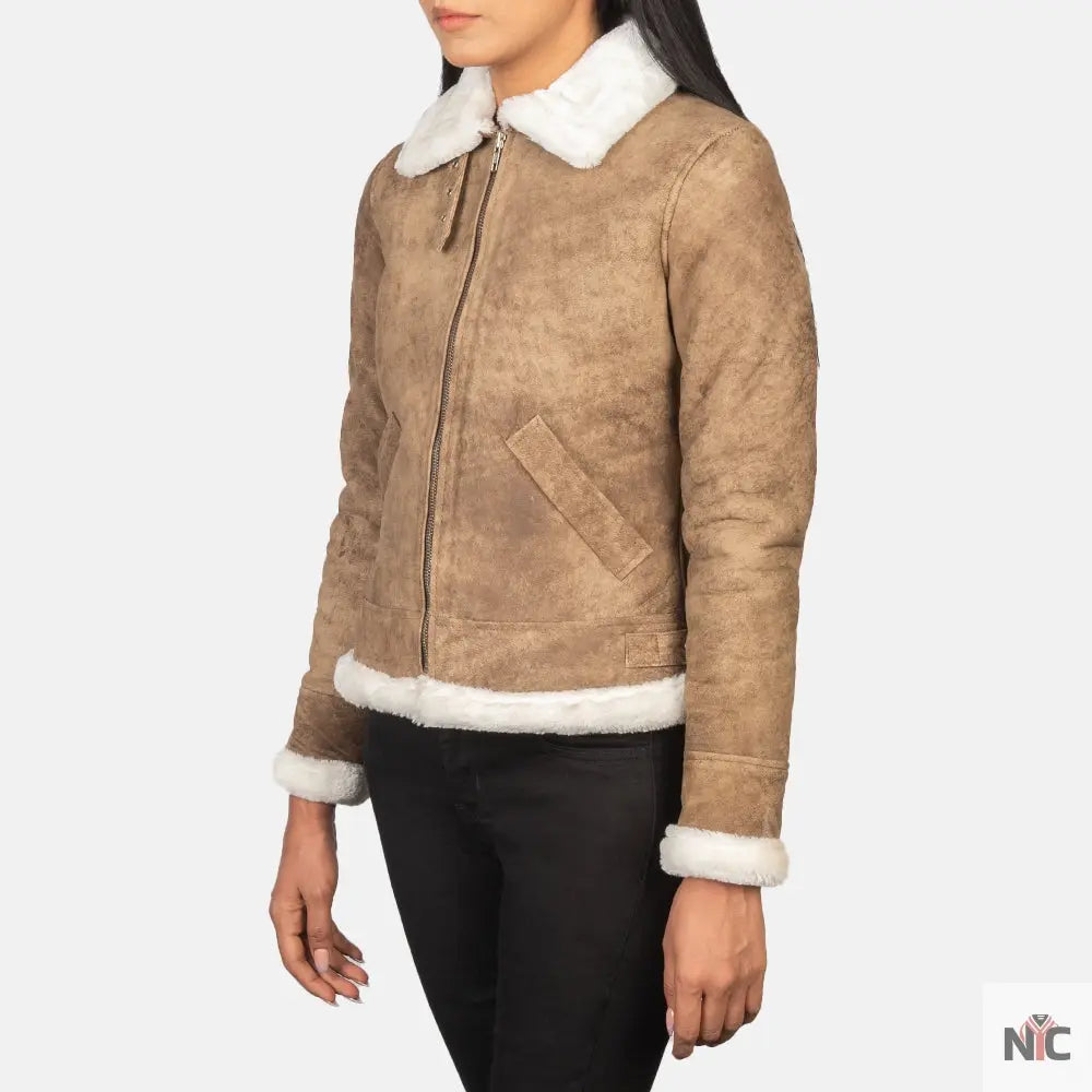 Sherilyn B-3 Distressed Brown Leather Bomber Jacket Shopotiny