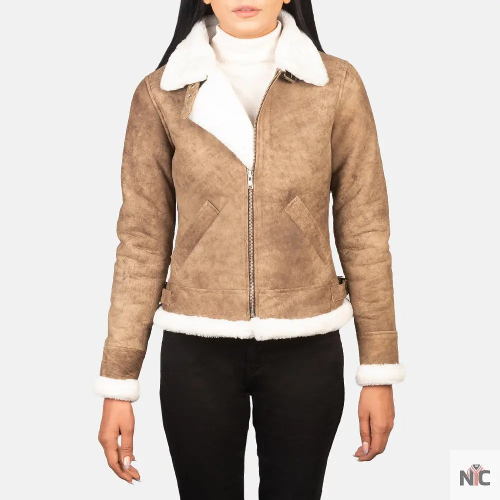 Sherilyn B-3 Distressed Brown Leather Bomber Jacket Clanton Jacket