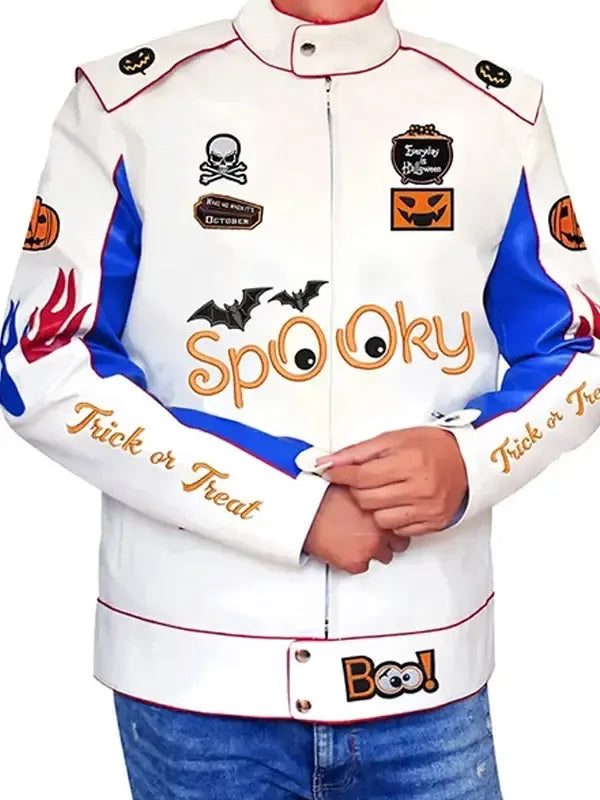 Spooky Trick Or Treat White Racer Jacket