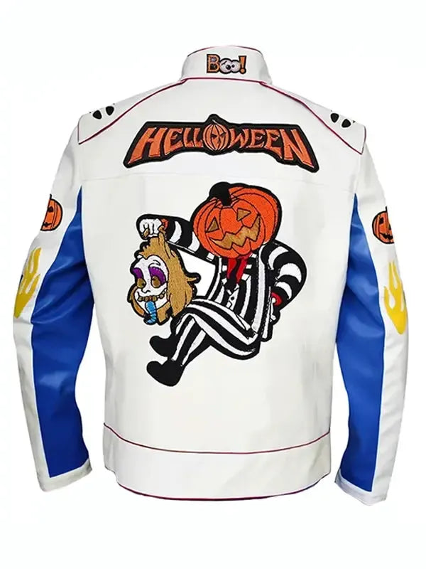 Spooky Trick Or Treat White Racer Jacket