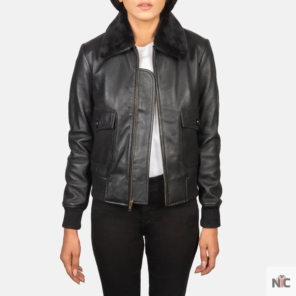 Stella G-1 Black Leather Bomber Jacket Shopotiny