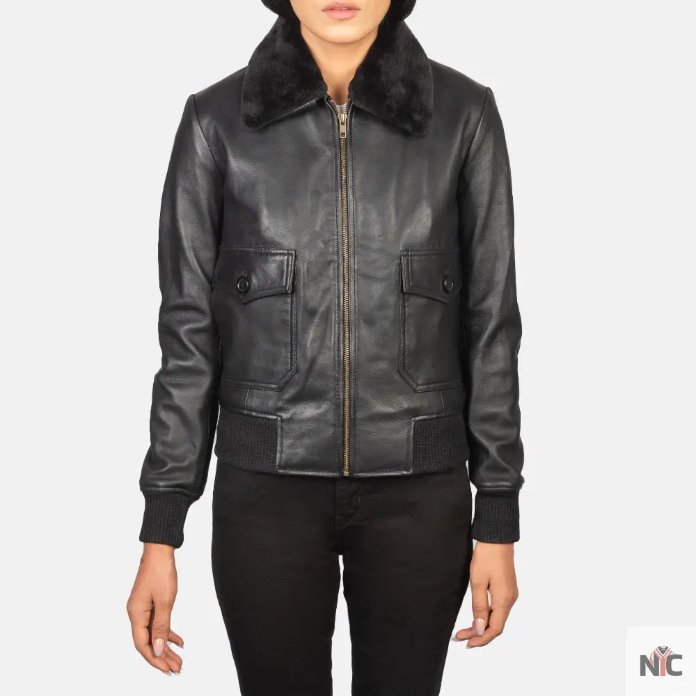 Stella G-1 Black Leather Bomber Jacket Shopotiny
