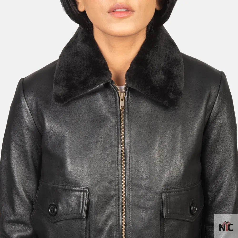 Stella G-1 Black Leather Bomber Jacket Shopotiny
