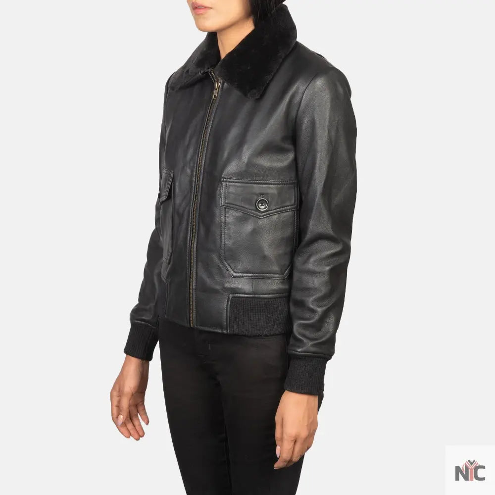Stella G-1 Black Leather Bomber Jacket Shopotiny