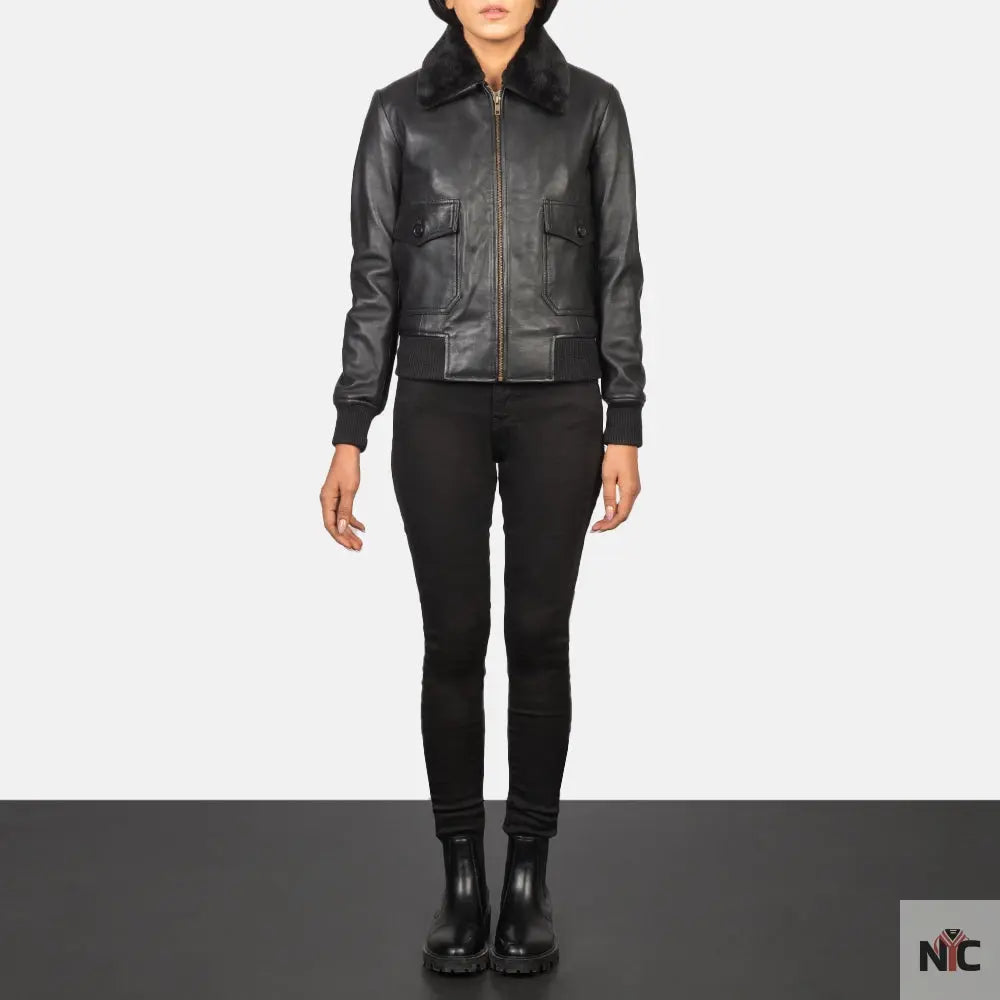 Stella G-1 Black Leather Bomber Jacket Clanton Jacket