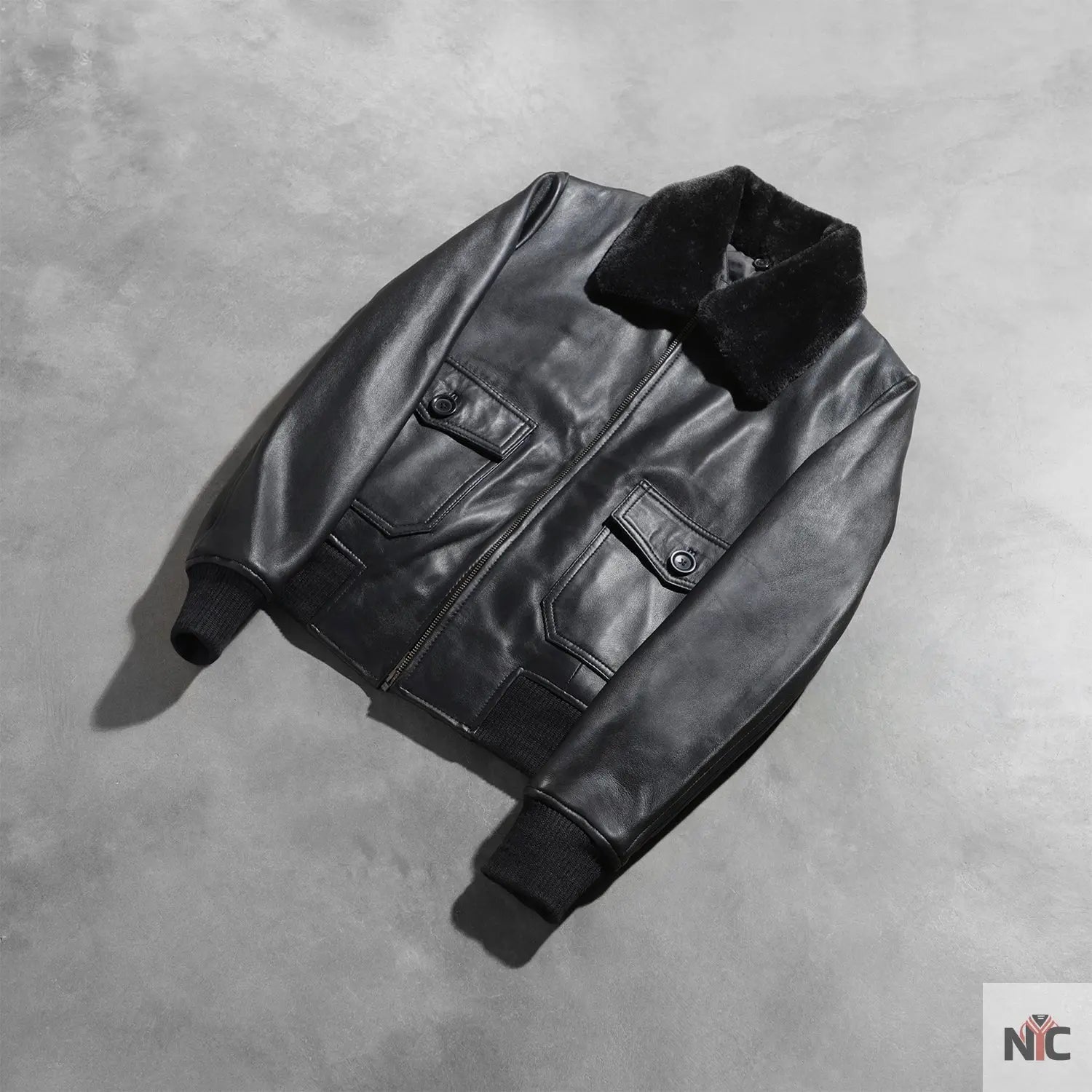 Stella G-1 Black Leather Bomber Jacket Clanton Jacket