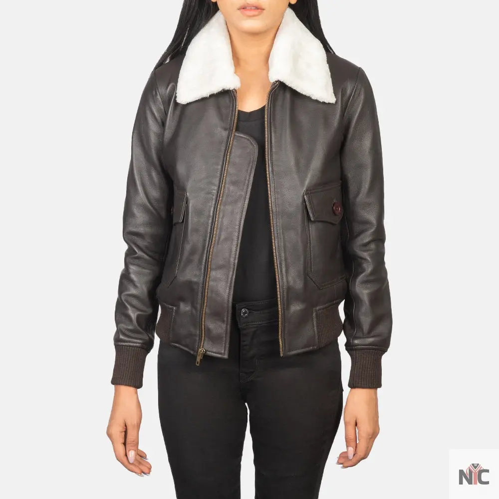 Stella G-1 Brown Leather Bomber Jacket Shopotiny