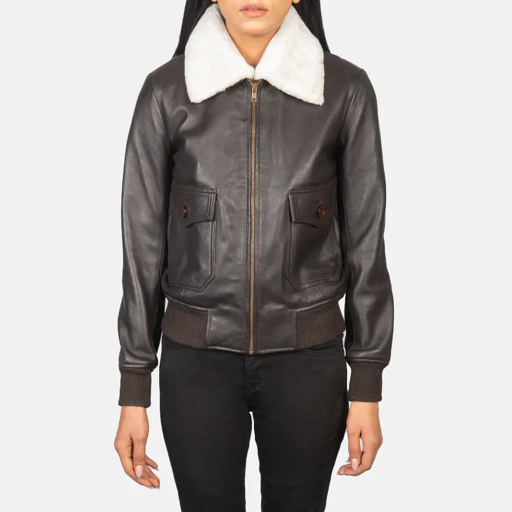 Stella G-1 Brown Leather Bomber Jacket Shopotiny