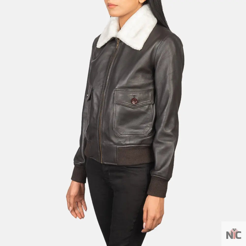 Stella G-1 Brown Leather Bomber Jacket Shopotiny
