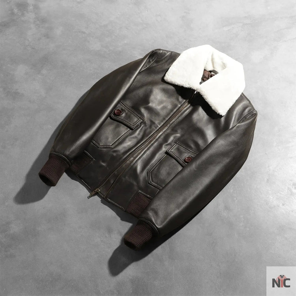 Stella G-1 Brown Leather Bomber Jacket Clanton Jacket