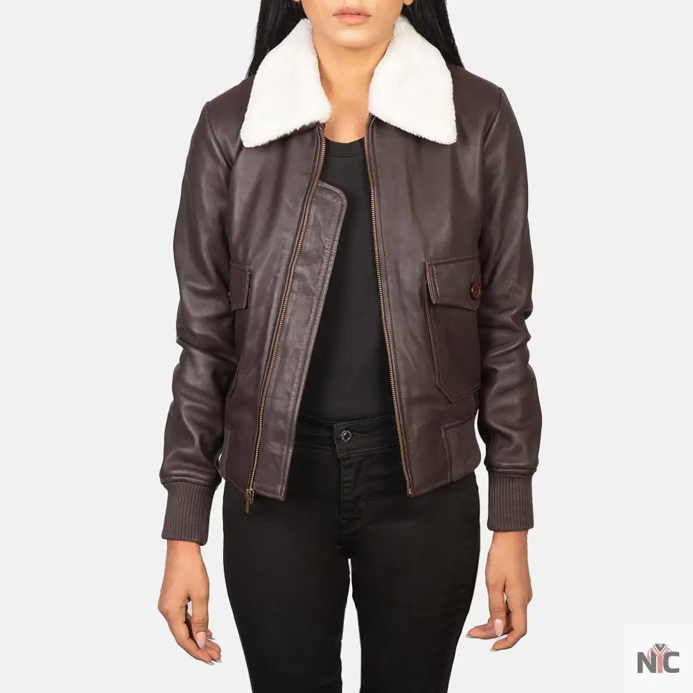 Stella G-1 Maroon Leather Bomber Jacket Shopotiny