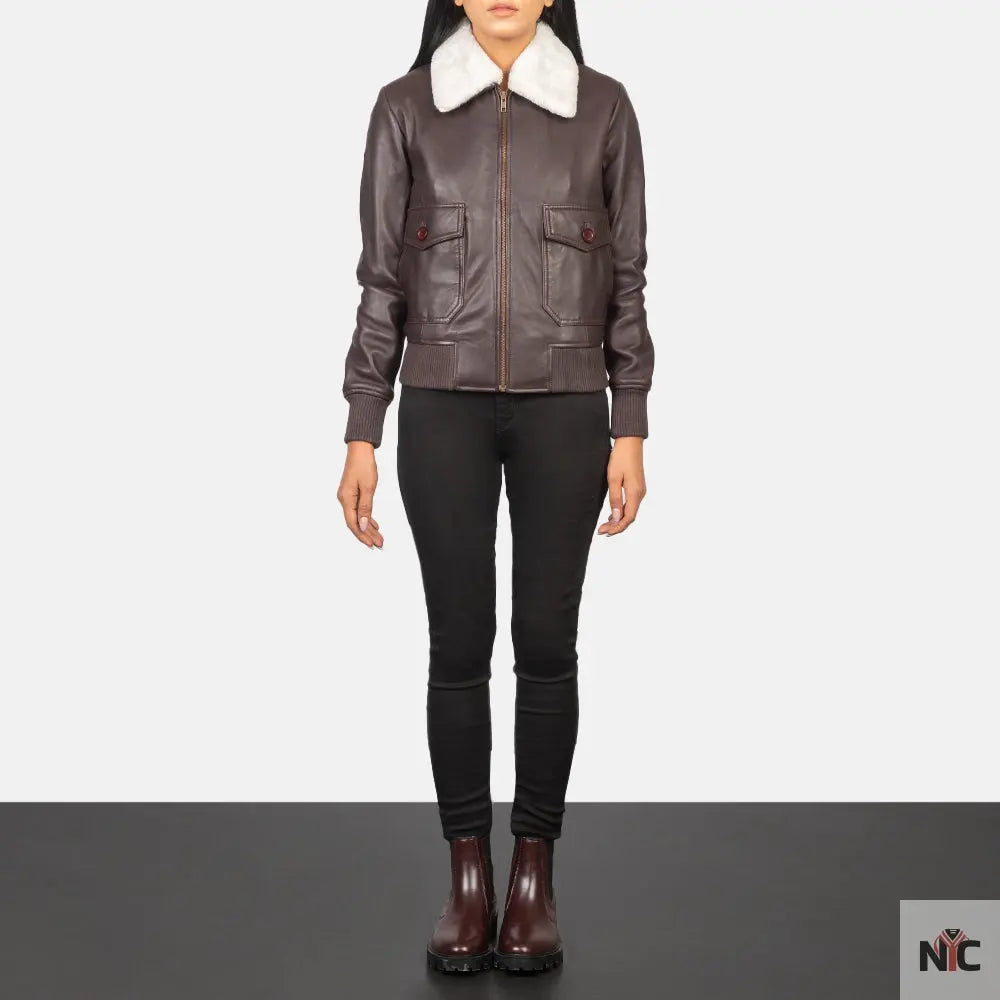 Stella G-1 Maroon Leather Bomber Jacket Shopotiny