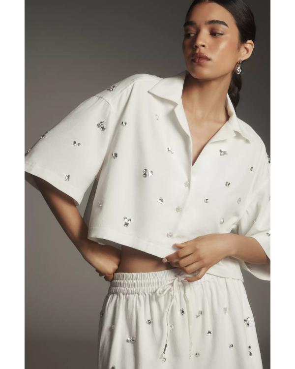 The Social 2025 Melissa Grelo White Crystal Embellished Shirt Shopotiny