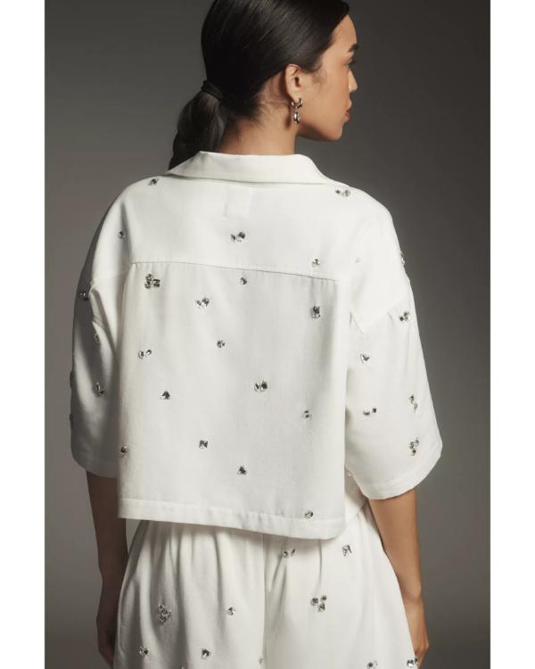 The Social 2025 Melissa Grelo White Crystal Embellished Shirt Shopotiny