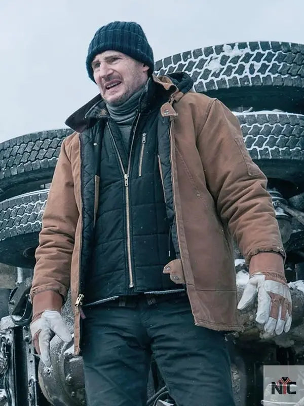 The Ice Road Liam Neeson Brown Hooded Jacket Clanton Jacket