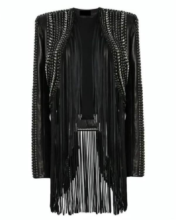 The Voice Reba McEntire Black Fringed Leather Jacket