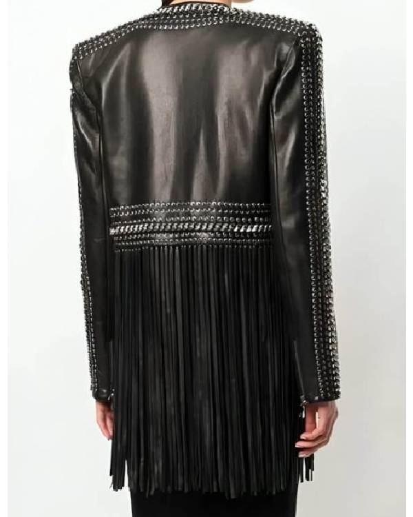 The Voice Reba McEntire Black Fringed Leather Jacket
