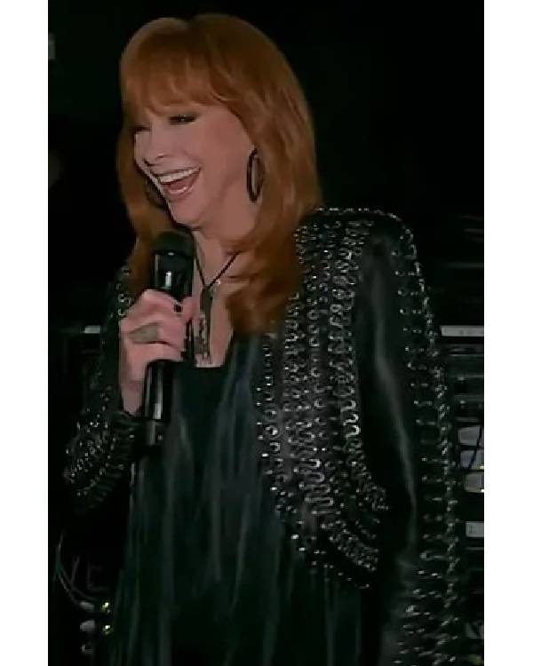 The Voice Reba McEntire Black Fringed Leather Jacket