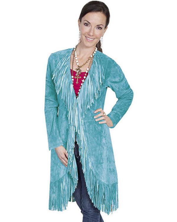 The Voice S28 Reba McEntire Blue Suede Fringe Coat