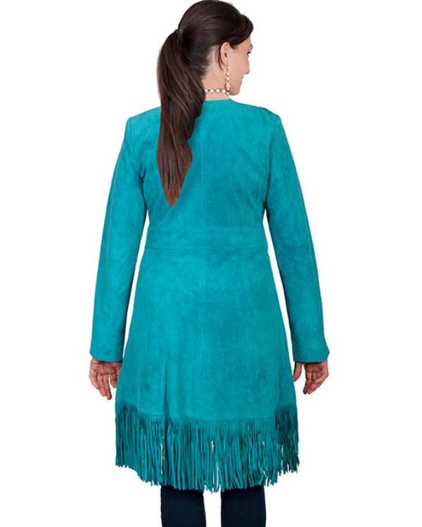 The Voice S28 Reba McEntire Blue Suede Fringe Coat