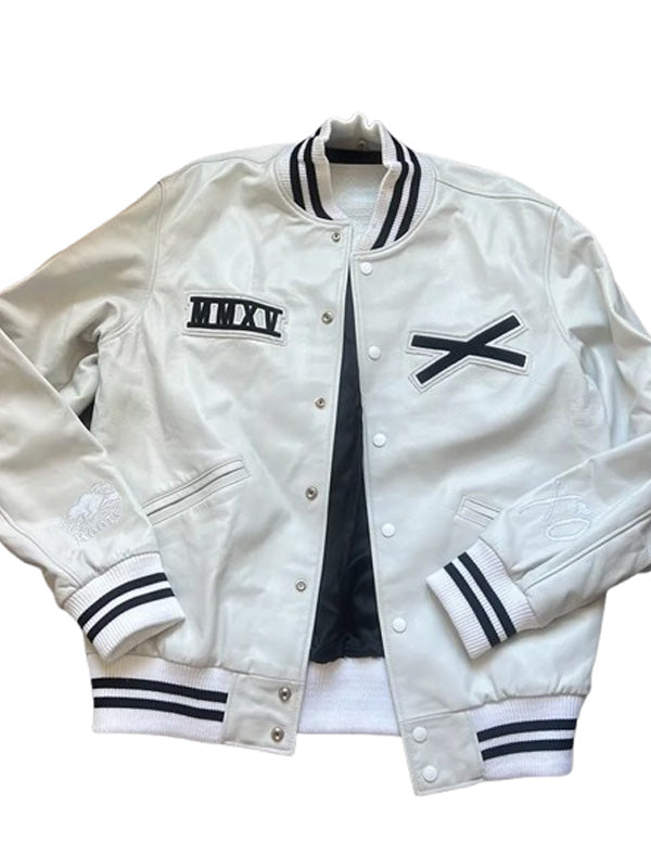The Weeknd White Leather Varsity Jacket