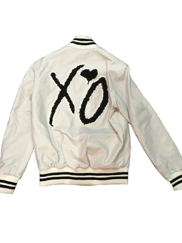 The Weeknd White Leather Varsity Jacket
