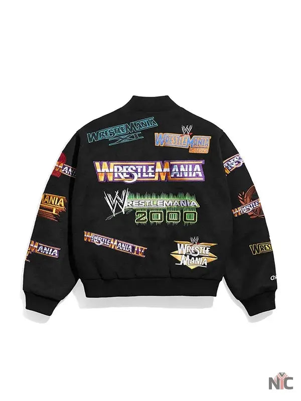 WWE WrestleMania 1-21 Black Varsity Jacket Clanton Jacket