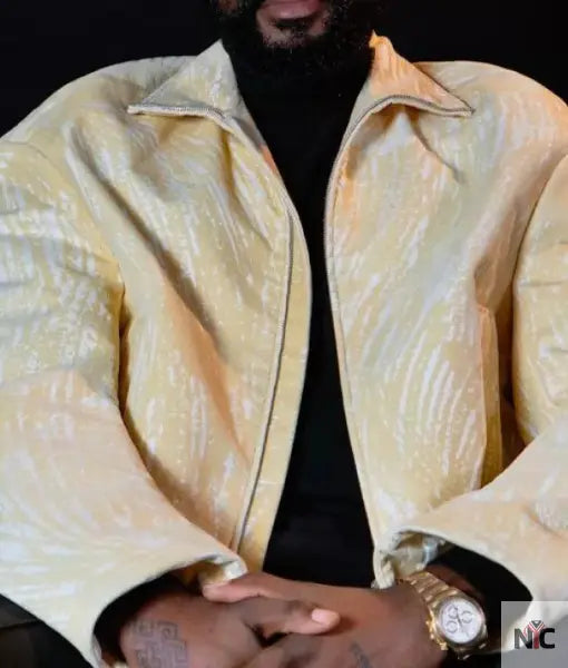 Yellow & White Leather Jacket Worn by Damso in Damso Clanton Jacket