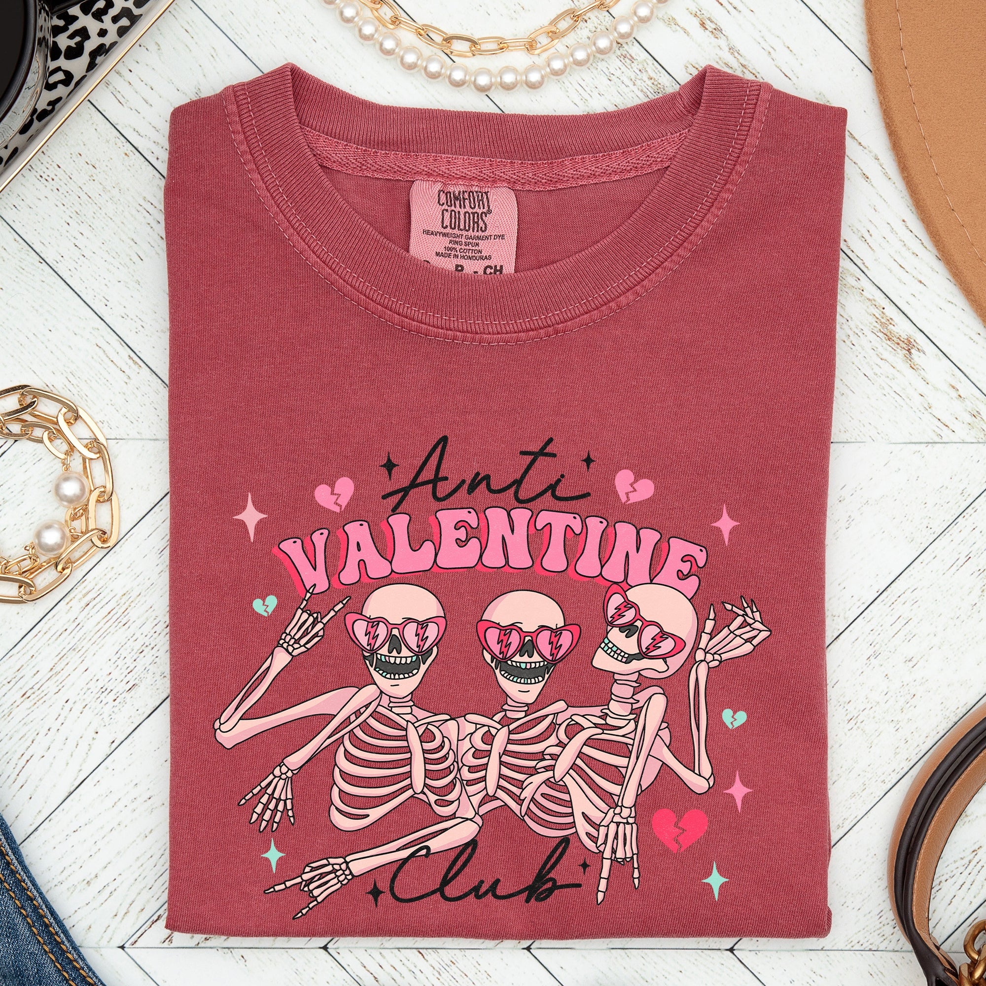 Anti Valentine's Club, Skeleton, Comfort Colors Tshirt, Valentine's Day