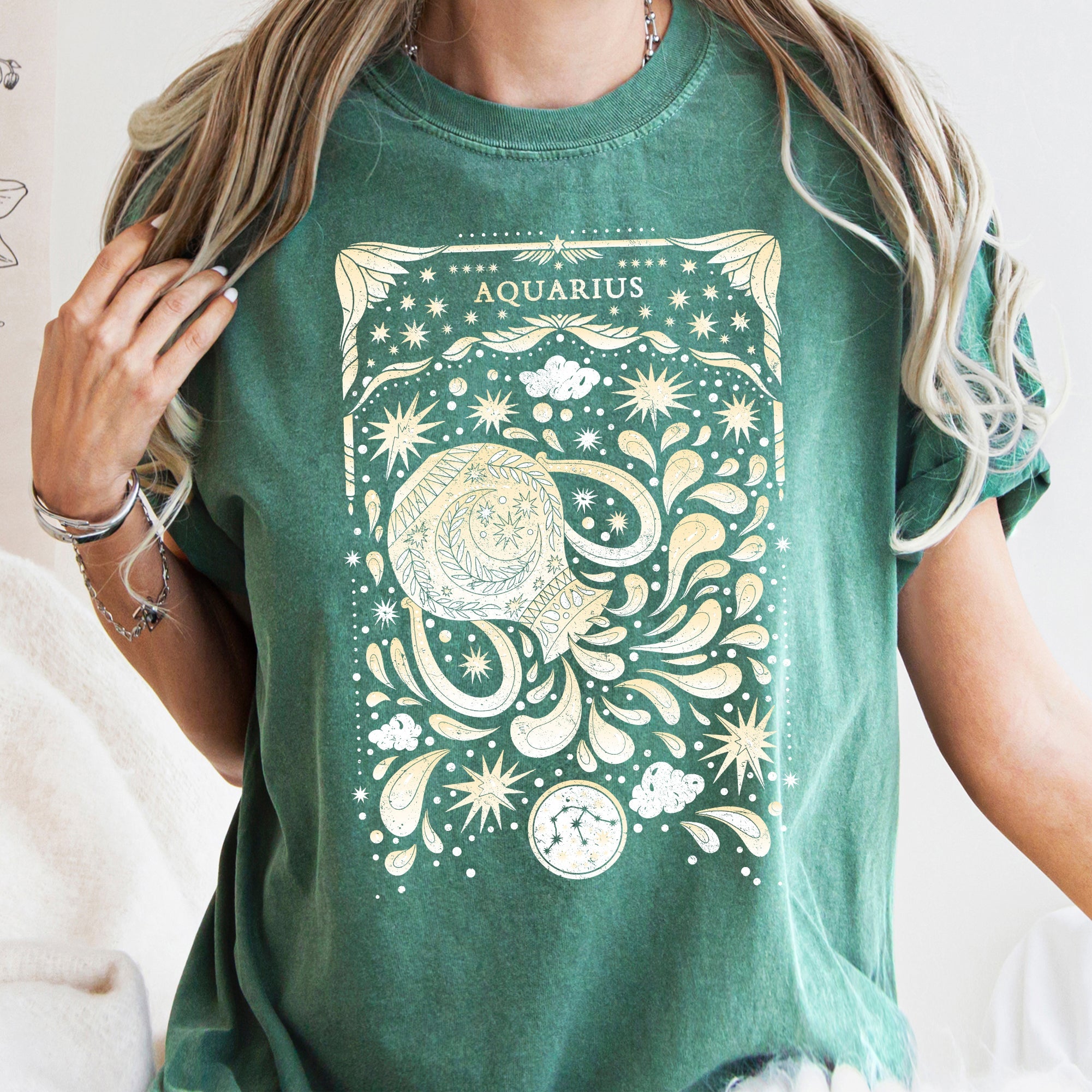 Aquarius Celestial Zodiac Comfort Colors Tees, Horoscope, Astrology