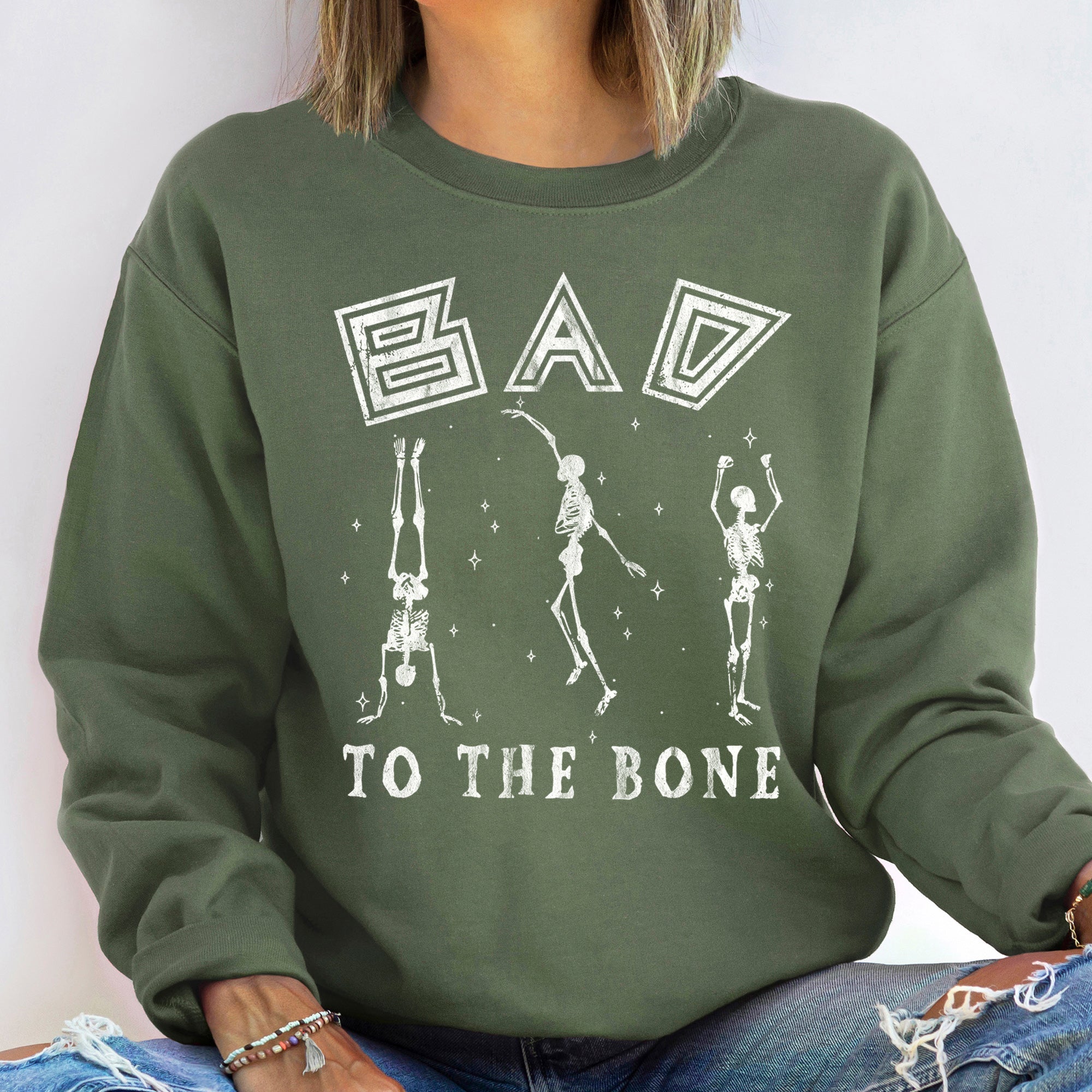 Bad To The Bone Vintage Halloween Sweatshirt
