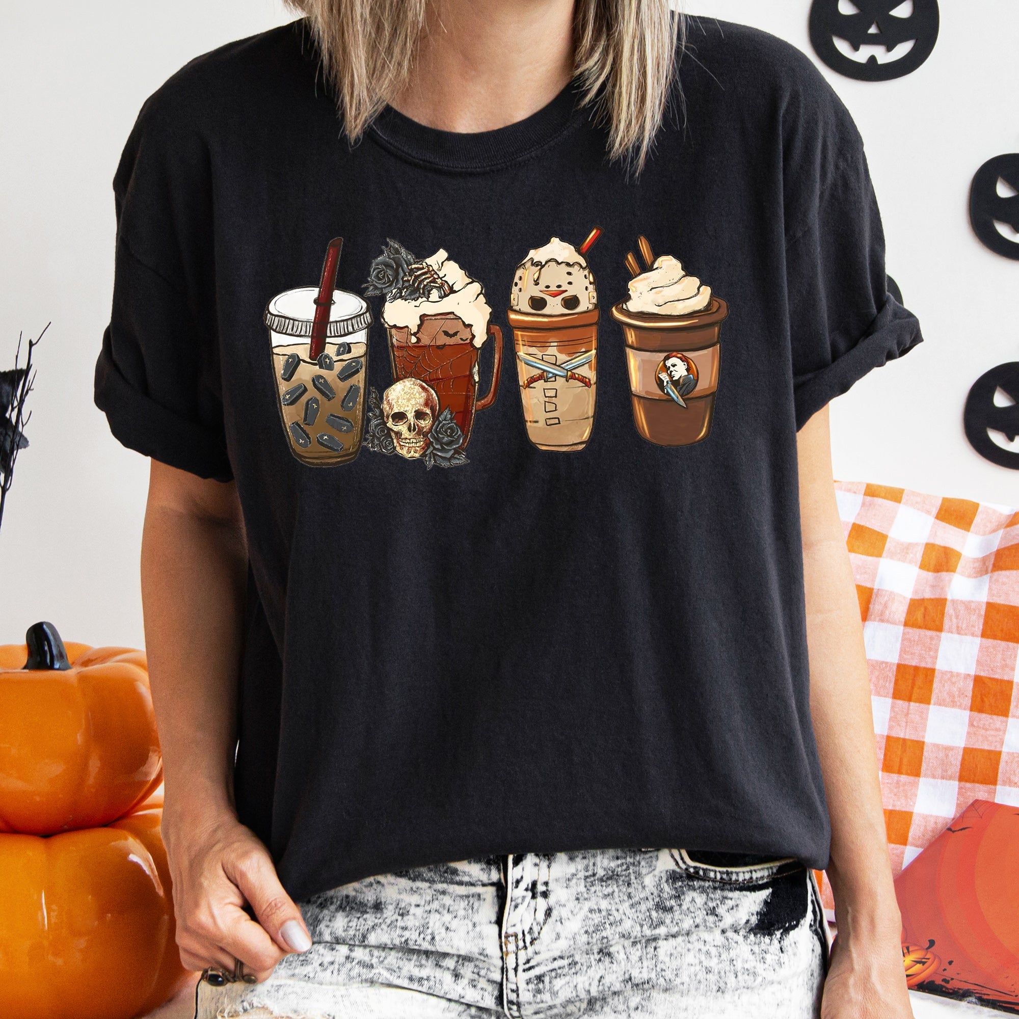 Black Rose Coffee Vintage Halloween Comfort Colors Tshirt