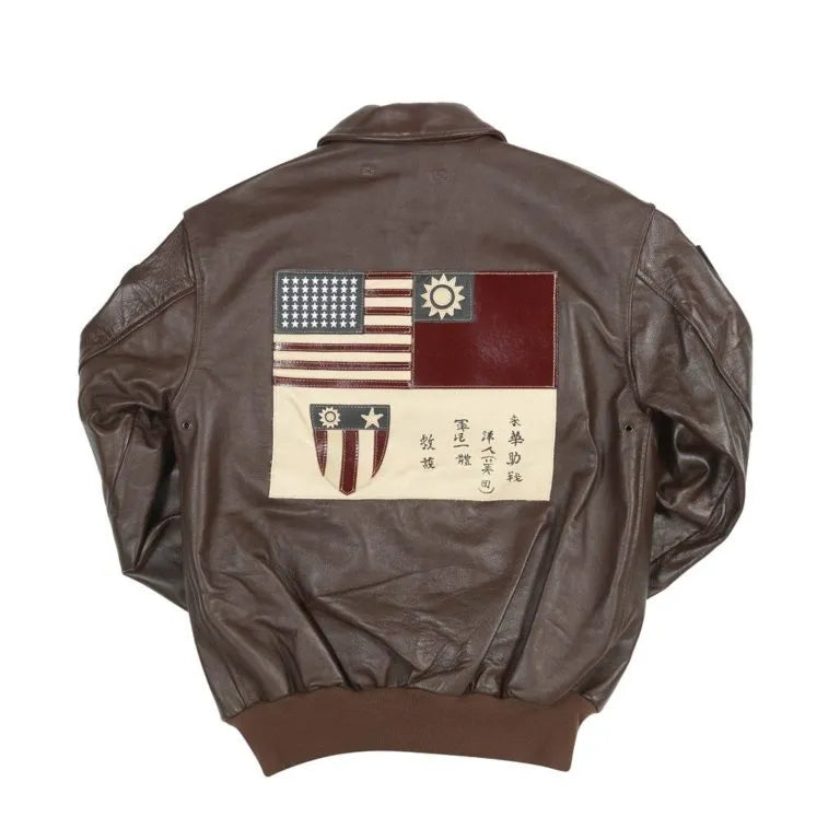 Men Flying Tigers Brown Leather Jacket