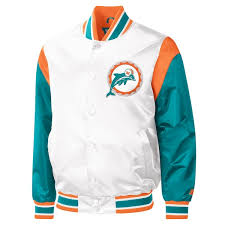 Miami Dolphins Throwback Warm Up Pitch White Satin Jacket USA Jackets