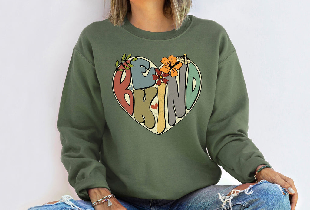 Be Kind Heart and Flowers Positivity Retro Sweatshirt