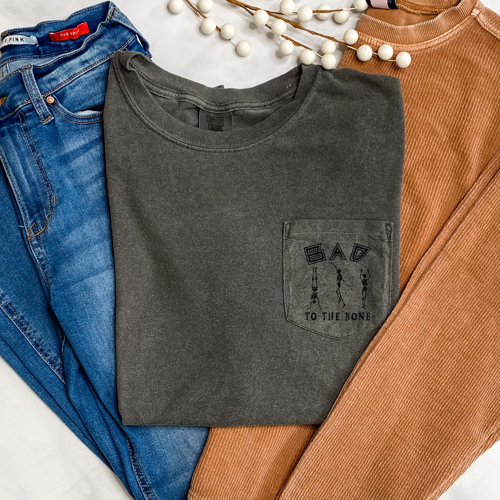 Bad To The Bone Halloween Pocket Comfort Colors Tshirt